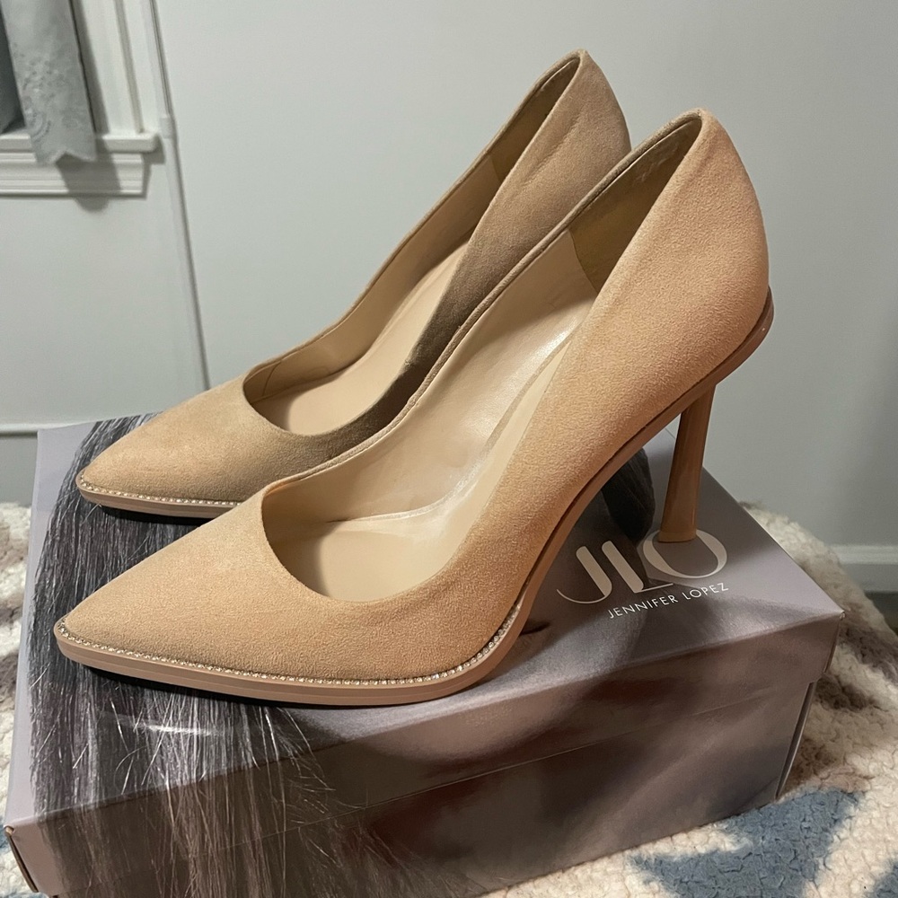 Nude suede heels